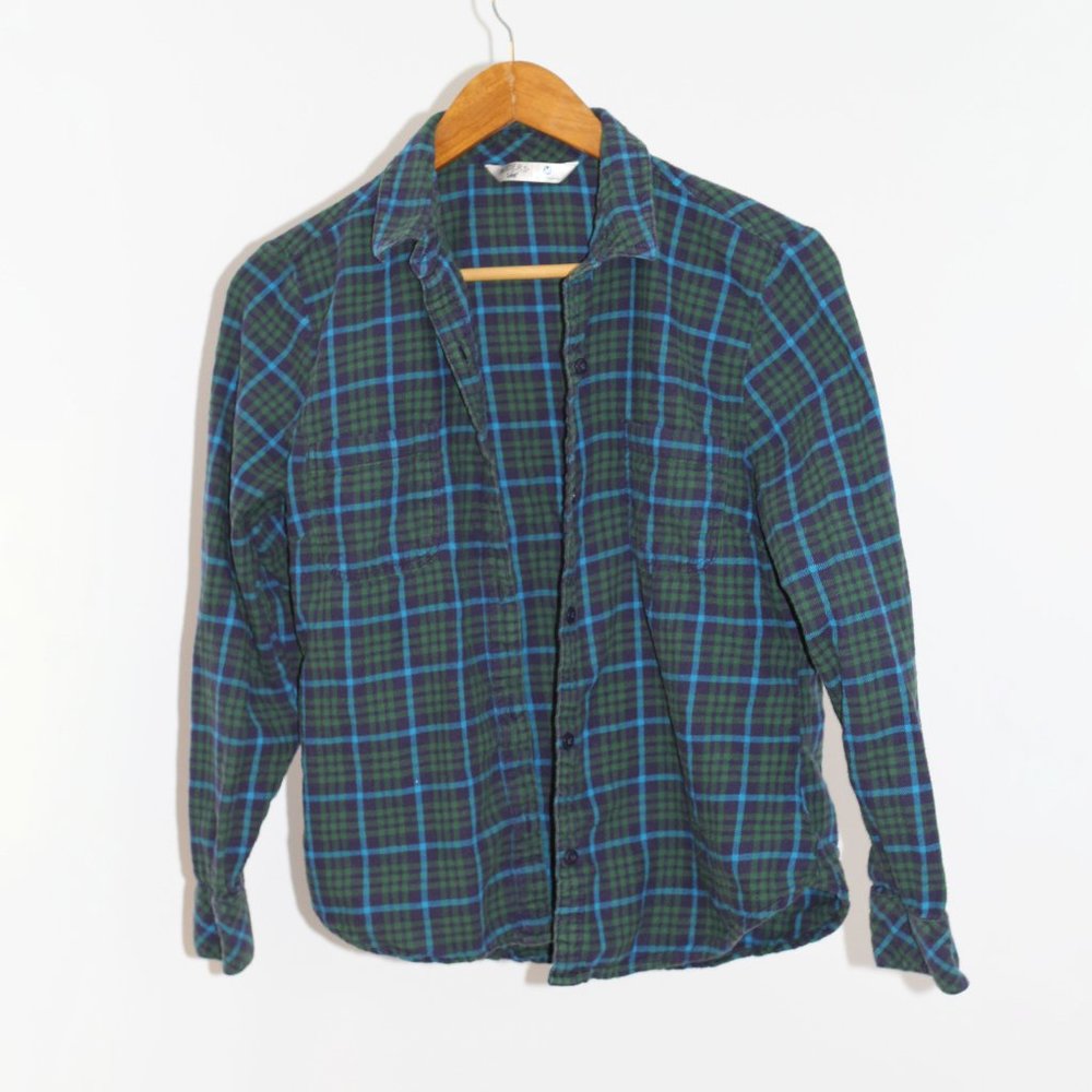 Green & Blue Plaid Flannel Shirt